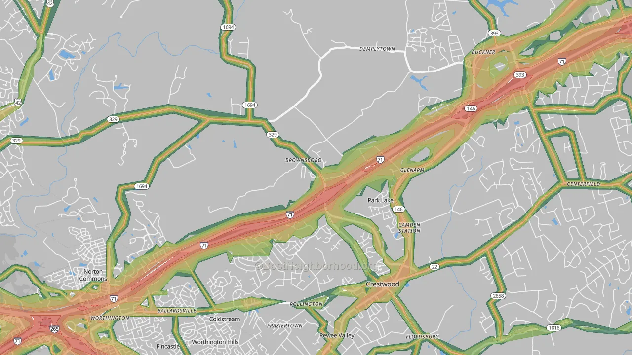 Orchard Grass Hills, KY Map of Noise Levels in Orchard Grass Hills