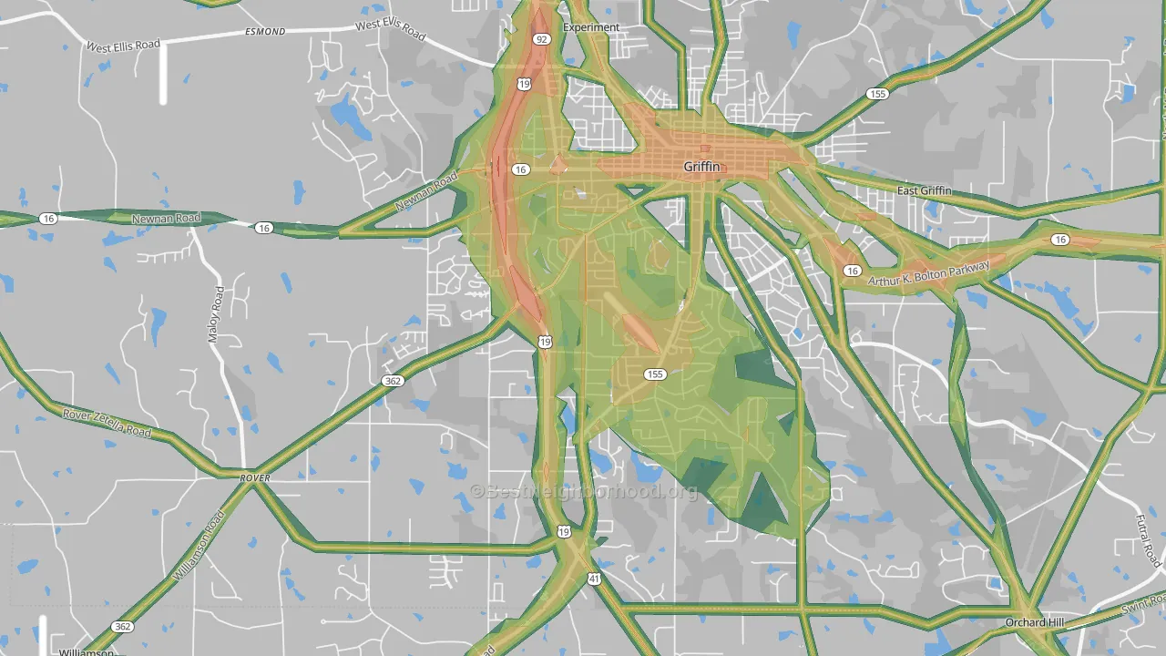 Orchard Hill, GA Map of Noise Levels in Orchard Hill