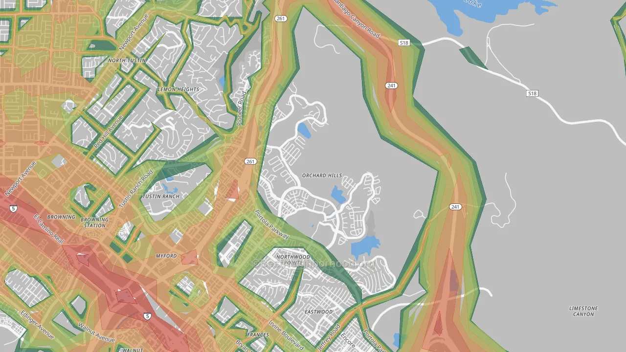Orchard Hills, Irvine, CA Map of Noise Levels in Orchard Hills