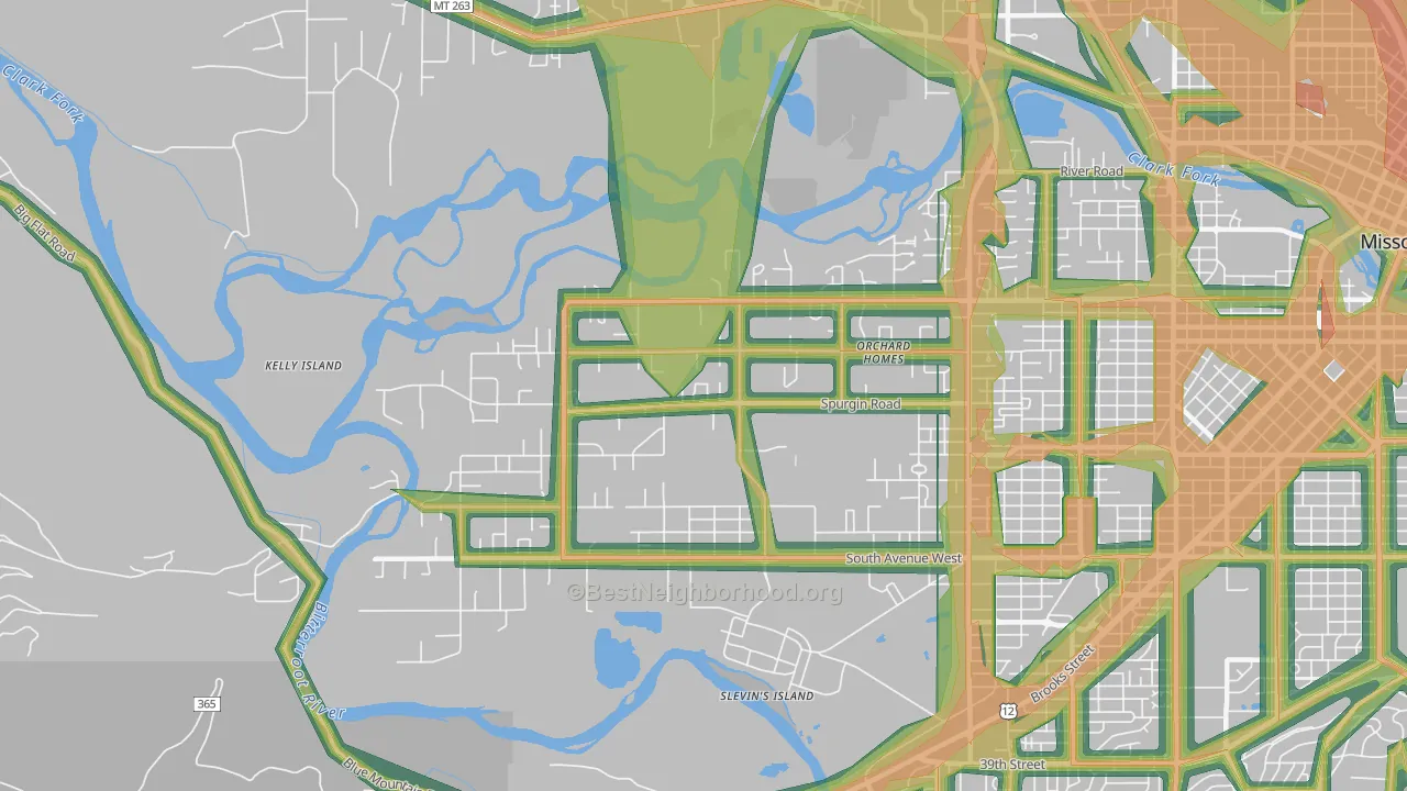 Orchard Homes, MT Map of Noise Levels in Orchard Homes