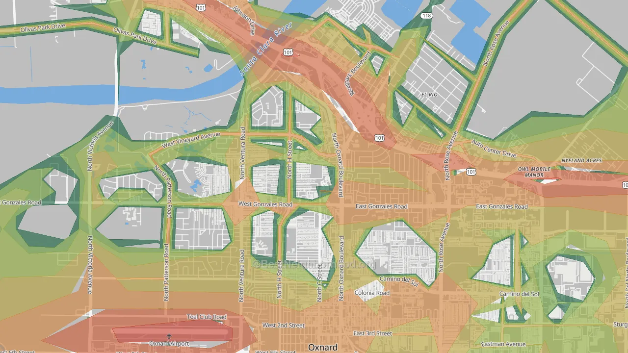 Orchard, Oxnard, CA Map of Noise Levels in Orchard