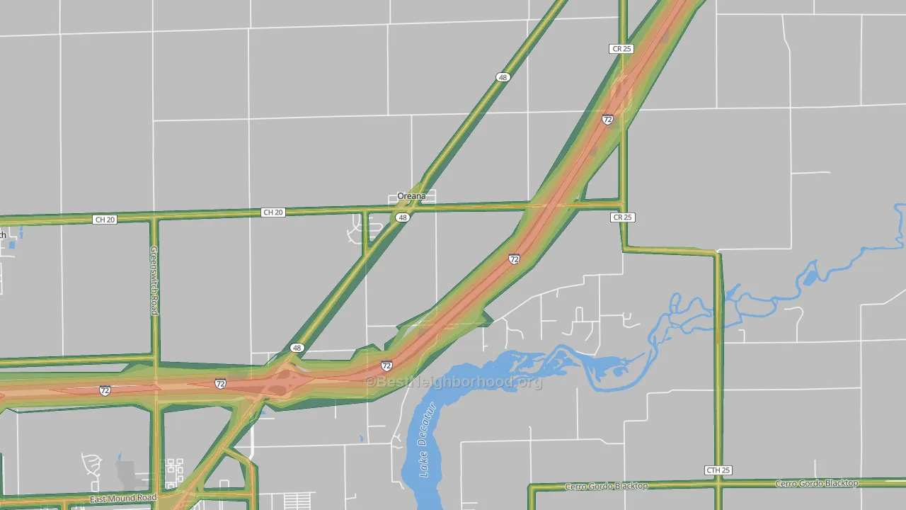 Oreana, IL Map of Noise Levels in Oreana