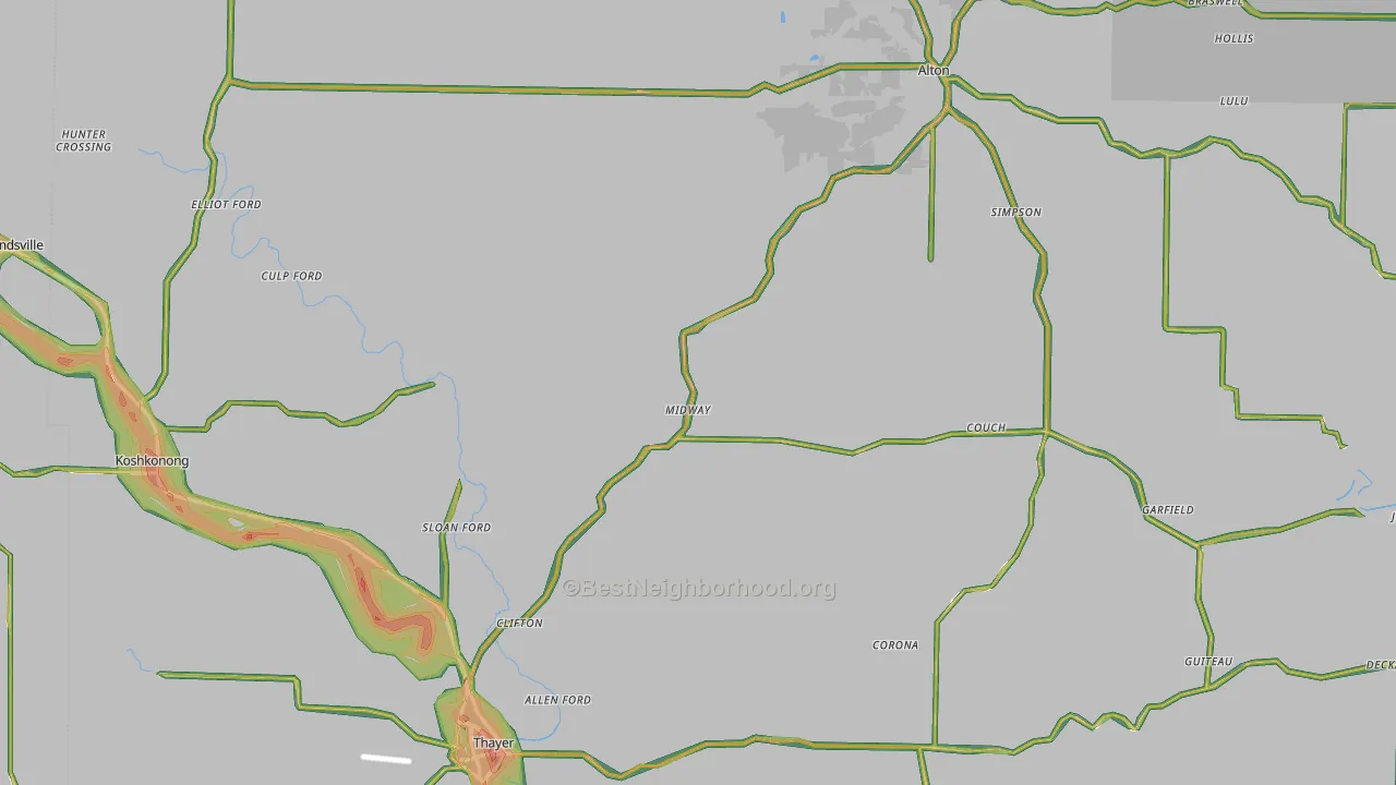 Oregon County, MO Map of Noise Levels in Oregon County