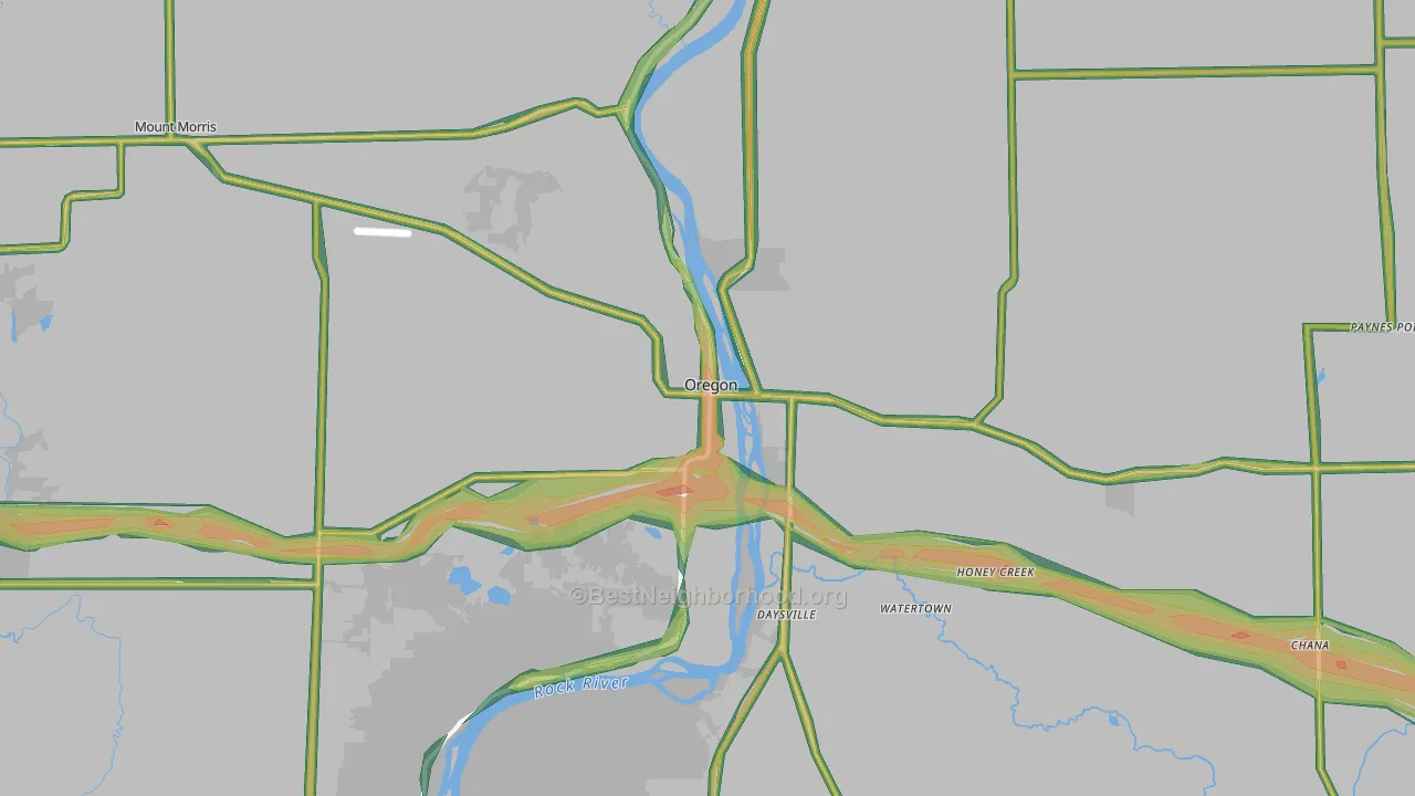 Oregon, IL Map of Noise Levels in Oregon
