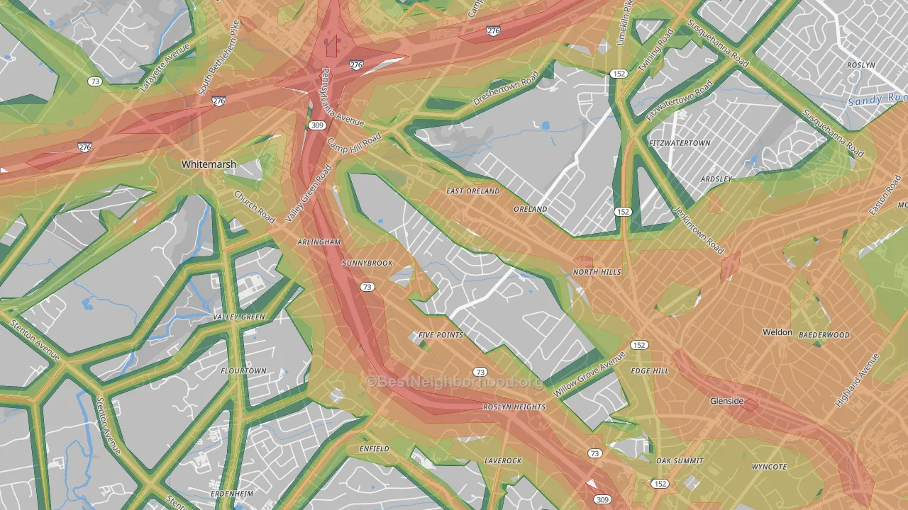 Oreland, PA Map of Noise Levels in Oreland