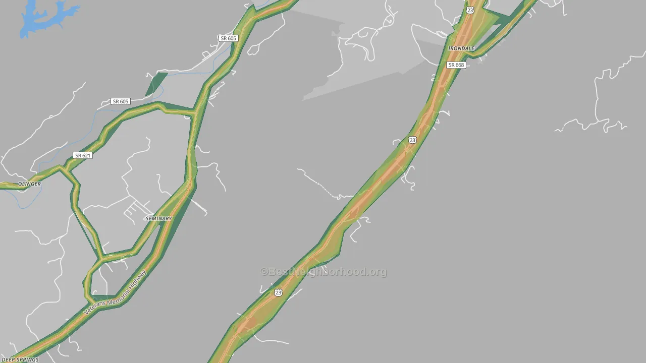Oreton, VA Map of Noise Levels in Oreton
