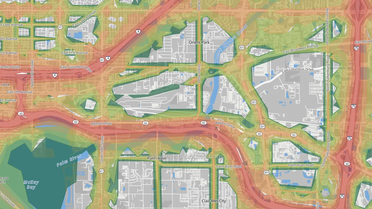 Orient Park, Tampa, FL Map of Noise Levels in Orient Park