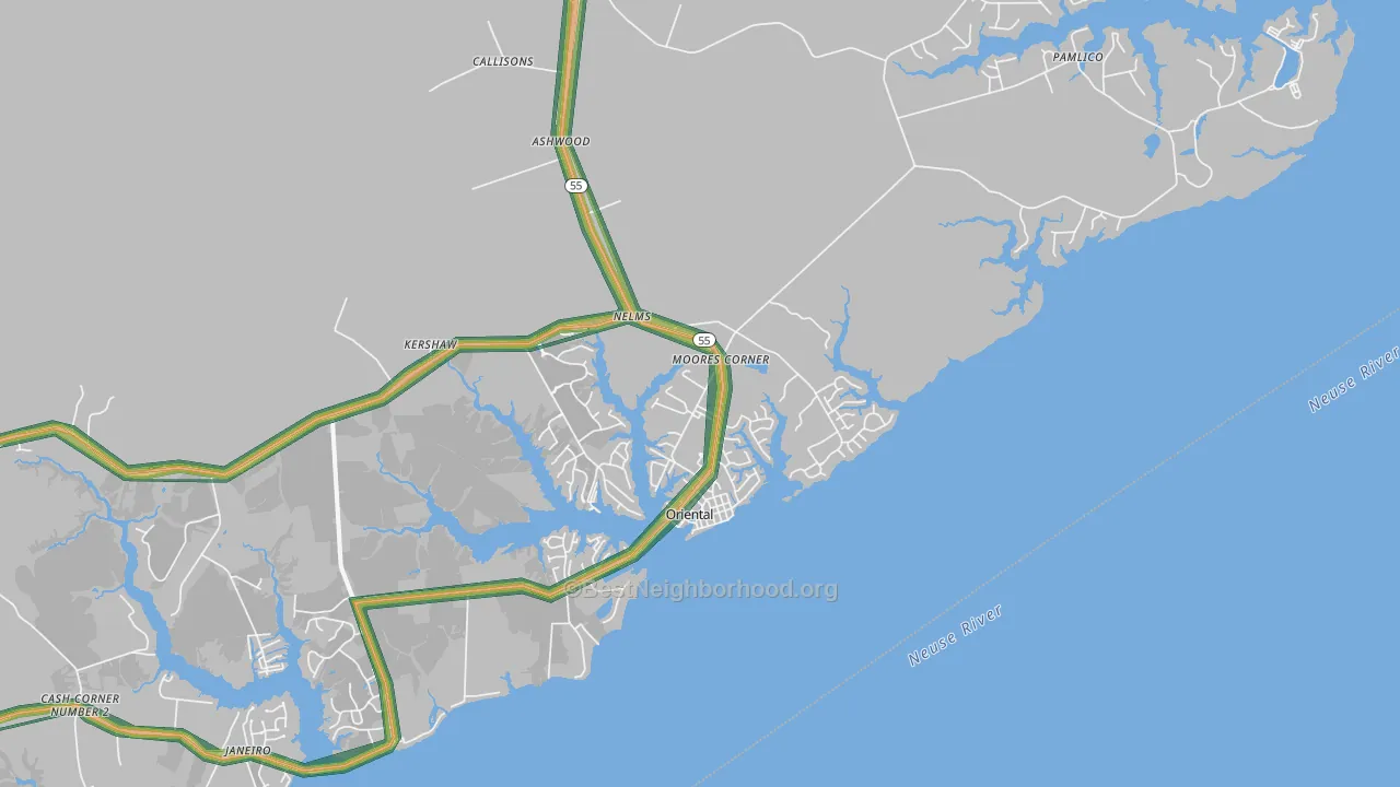 Oriental, NC Map of Noise Levels in Oriental