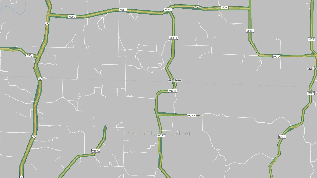 Origanna, MO Map of Noise Levels in Origanna