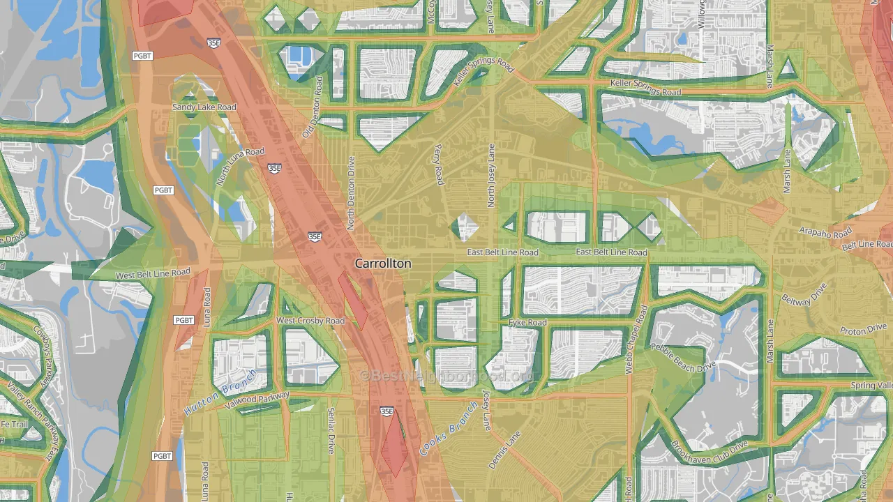 Original Town, Carrollton, TX Map of Noise Levels in Original Town