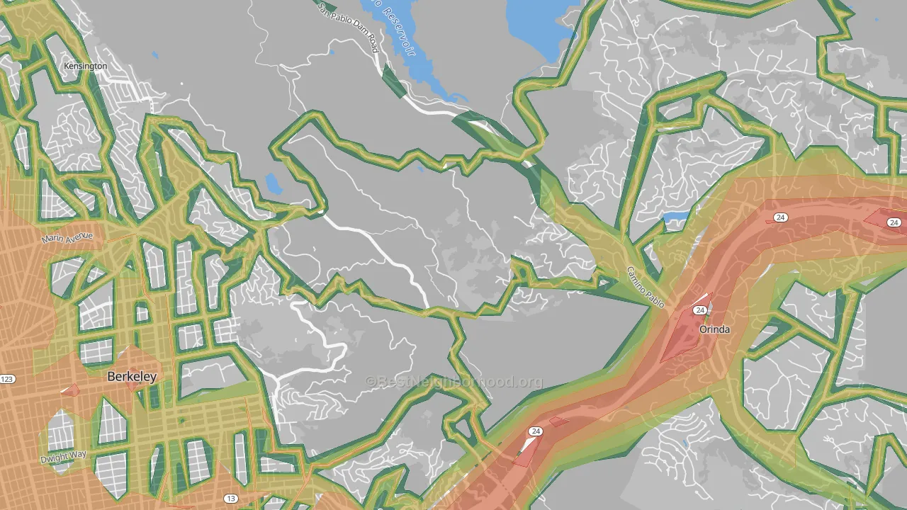 Orinda Village, CA Map of Noise Levels in Orinda Village
