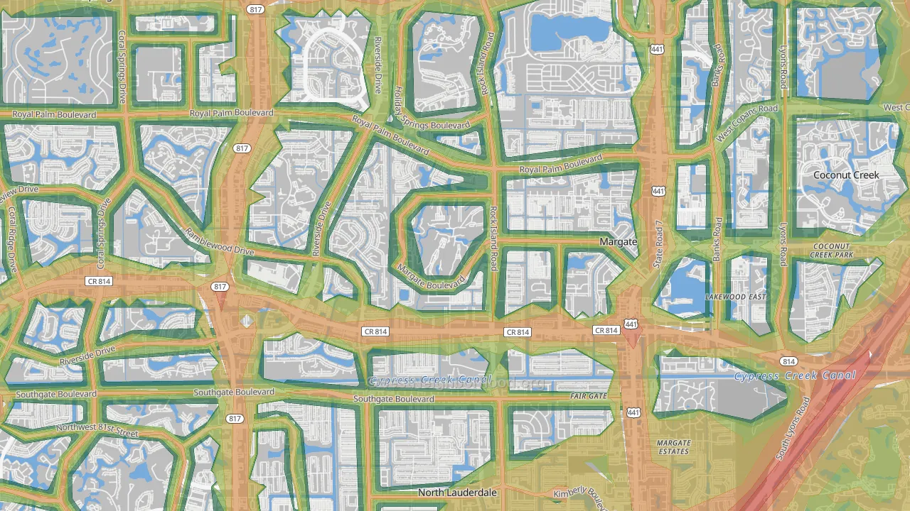 Oriole Margate Golf Course, Margate, FL Map of Noise Levels in Oriole Margate Golf Course