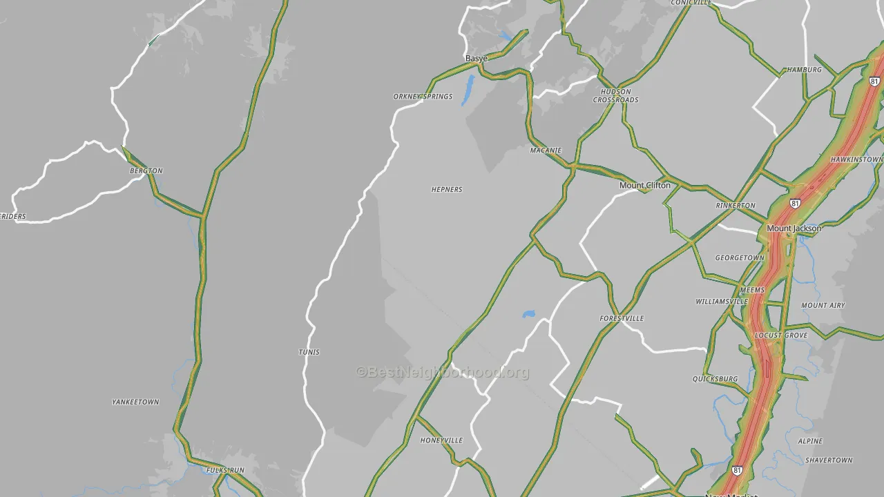 Orkney Springs, VA Map of Noise Levels in Orkney Springs