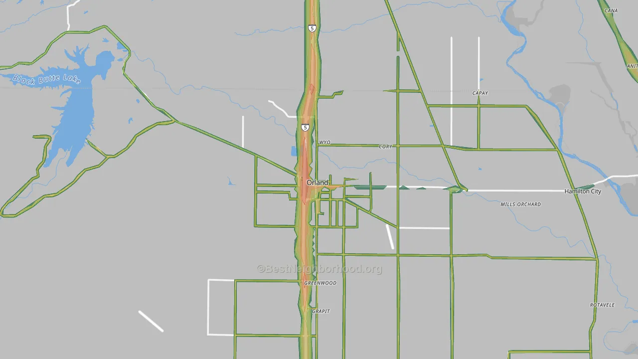 Orland, CA Map of Noise Levels in Orland