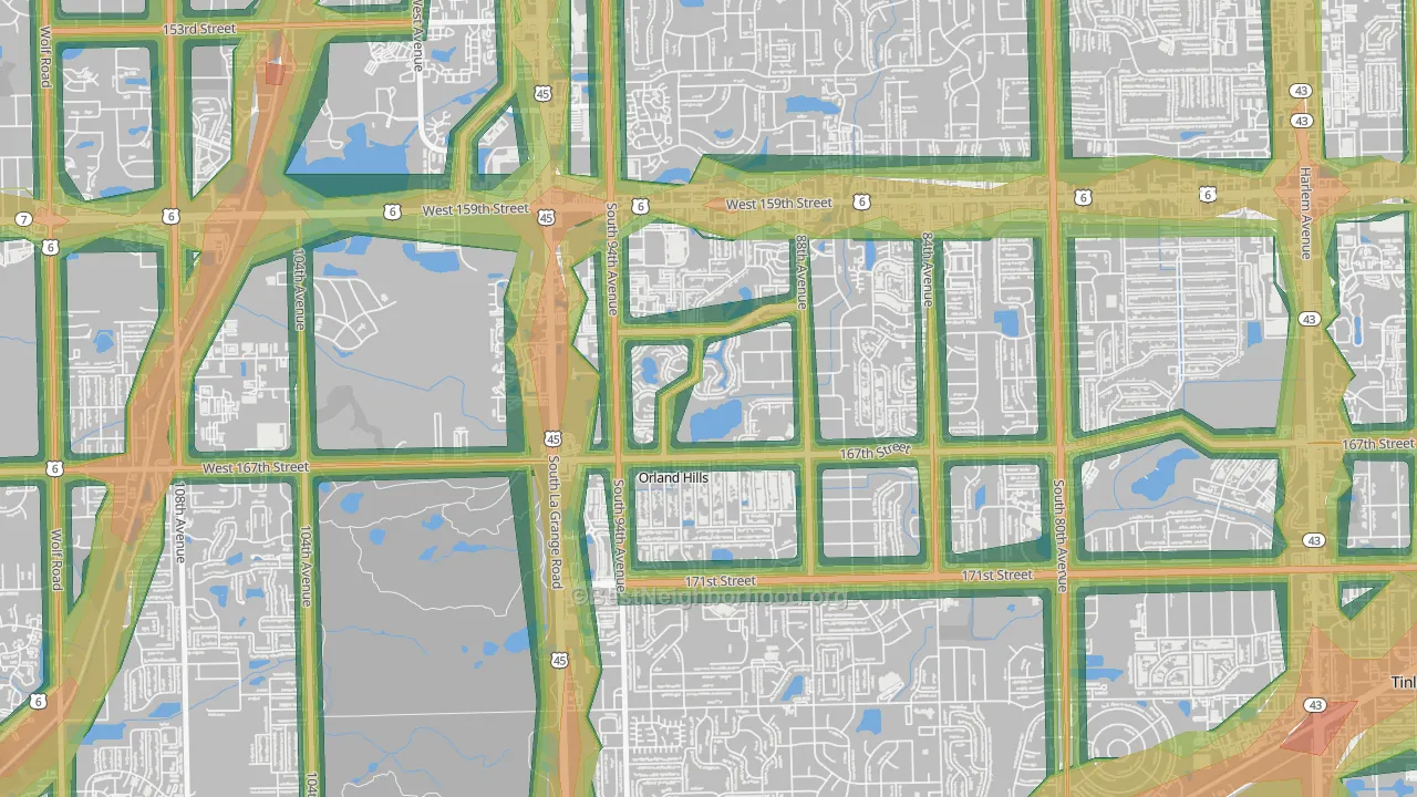 Orland Hills, IL Map of Noise Levels in Orland Hills