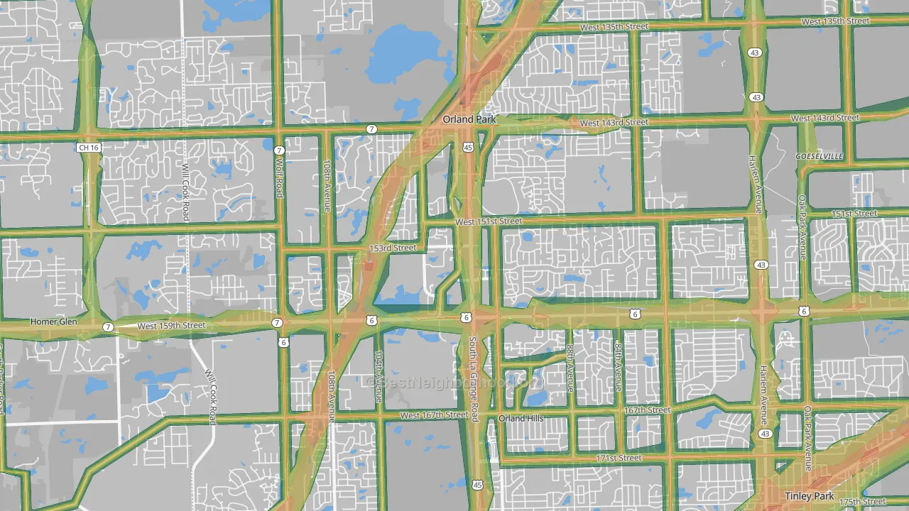 Orland Park, IL Map of Noise Levels in Orland Park
