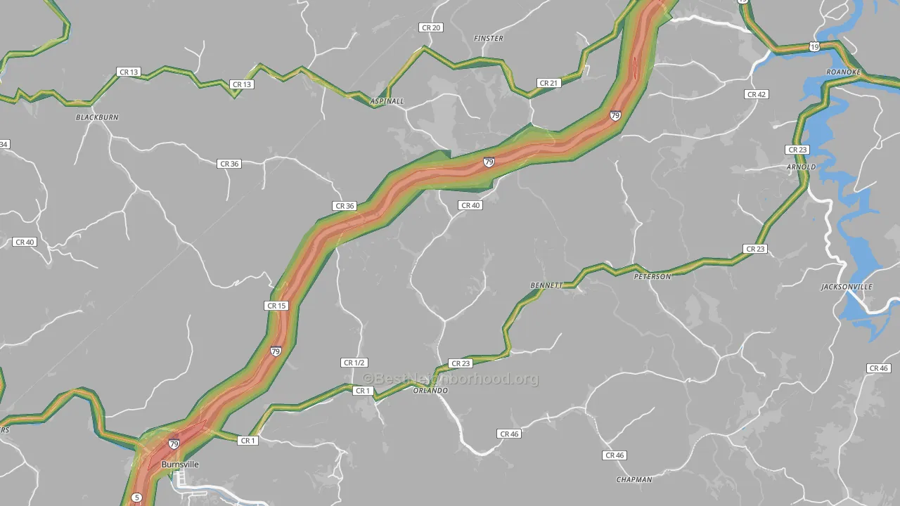 Orlando, WV Map of Noise Levels in Orlando