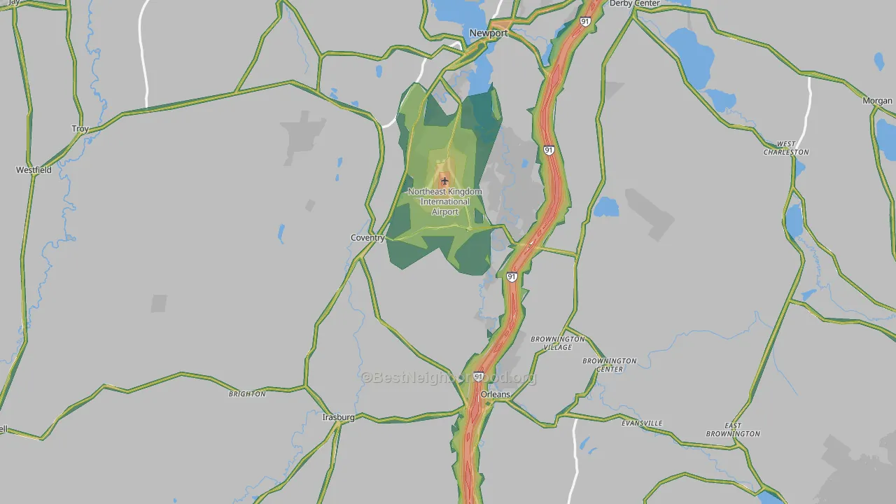 Orleans County, VT Map of Noise Levels in Orleans County