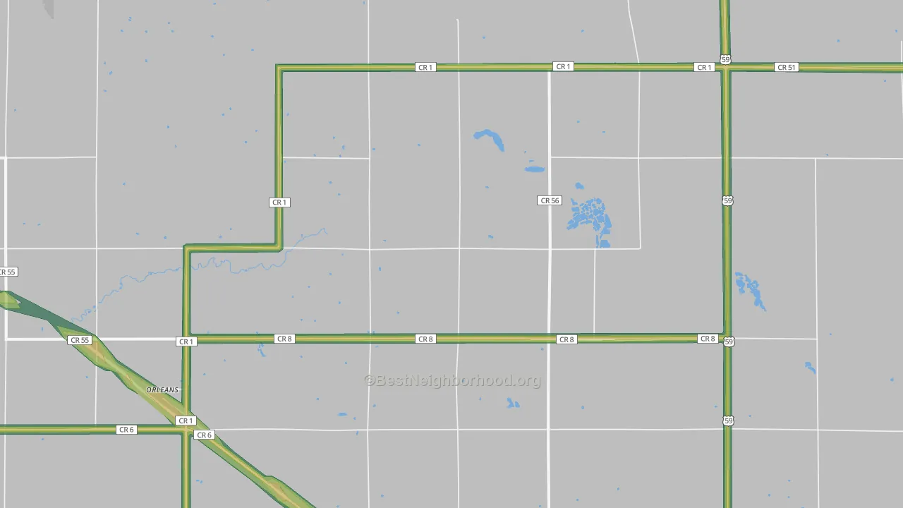 Orleans, MN Map of Noise Levels in Orleans