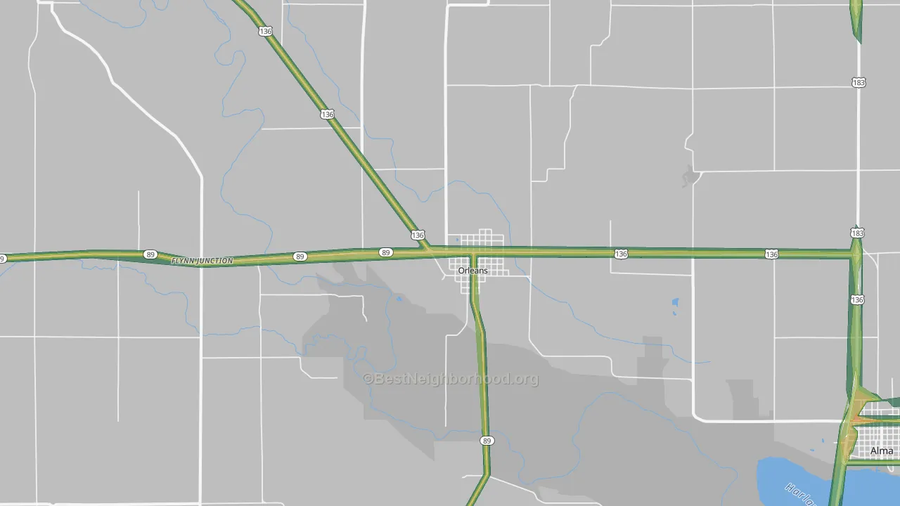 Orleans, NE Map of Noise Levels in Orleans