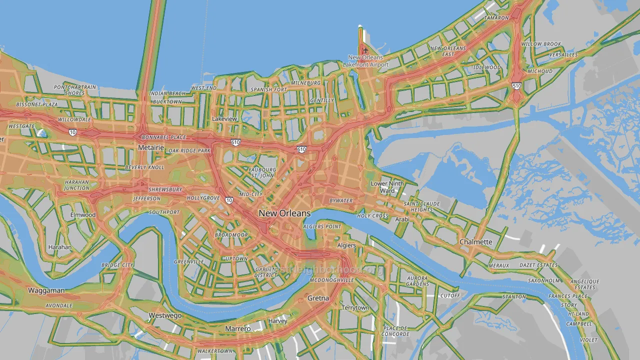 Orleans Parish, LA Map of Noise Levels in Orleans Parish