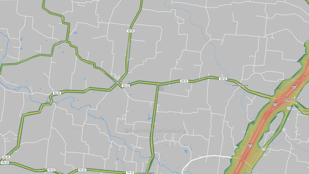 Orlinda, TN Map of Noise Levels in Orlinda