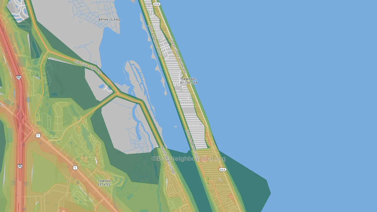 Ormond-by-the-Sea, FL Map of Noise Levels in Ormond-by-the-Sea