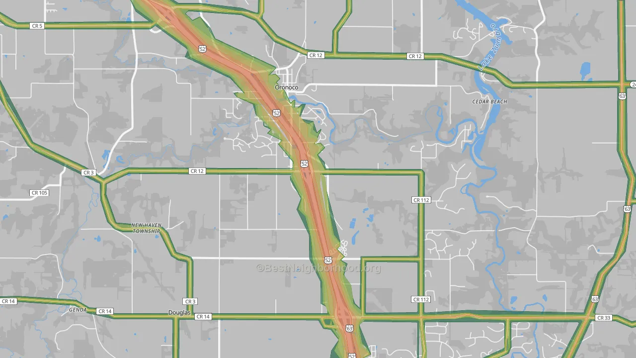 Oronoco, MN Map of Noise Levels in Oronoco