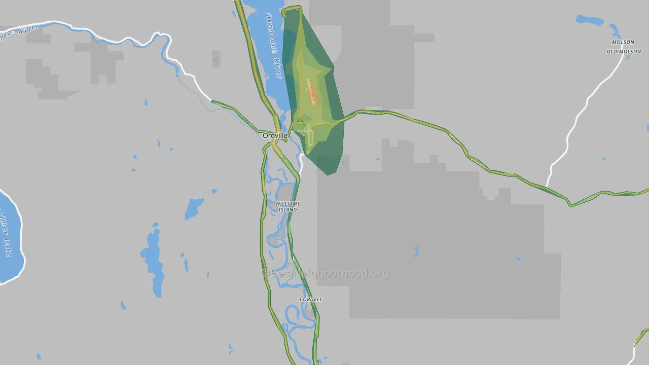 Oroville, WA Map of Noise Levels in Oroville