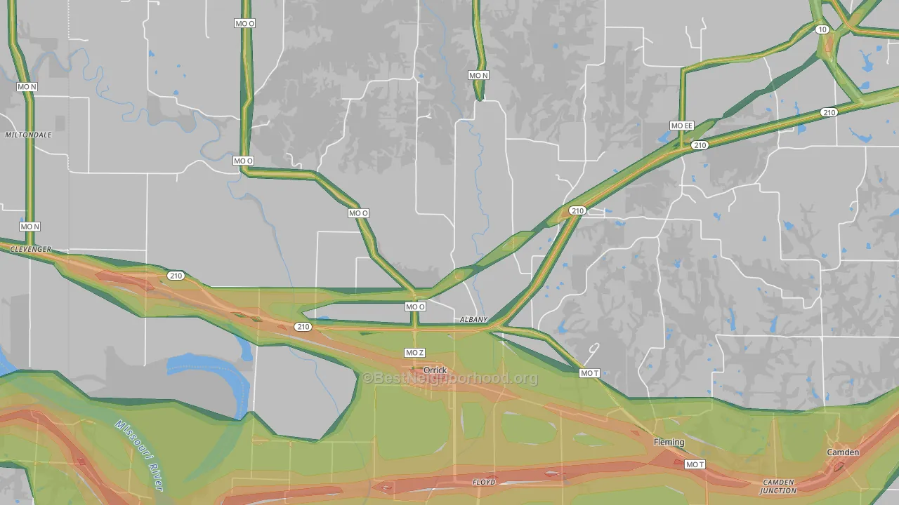 Orrick, MO Map of Noise Levels in Orrick