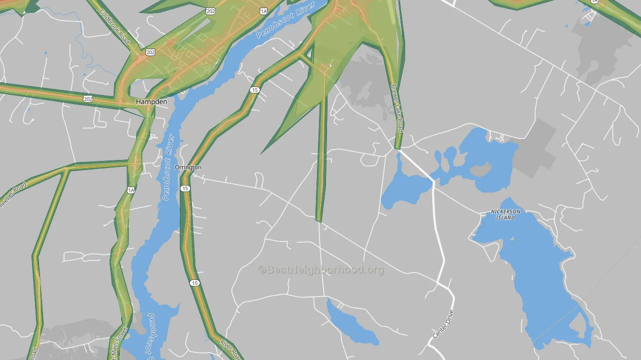 Orrington, ME Map of Noise Levels in Orrington