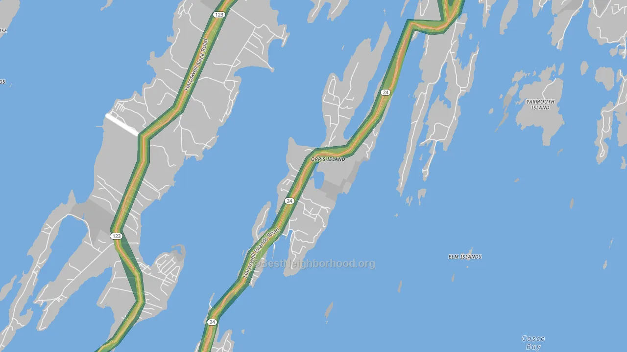 Orrs Island, ME Map of Noise Levels in Orrs Island