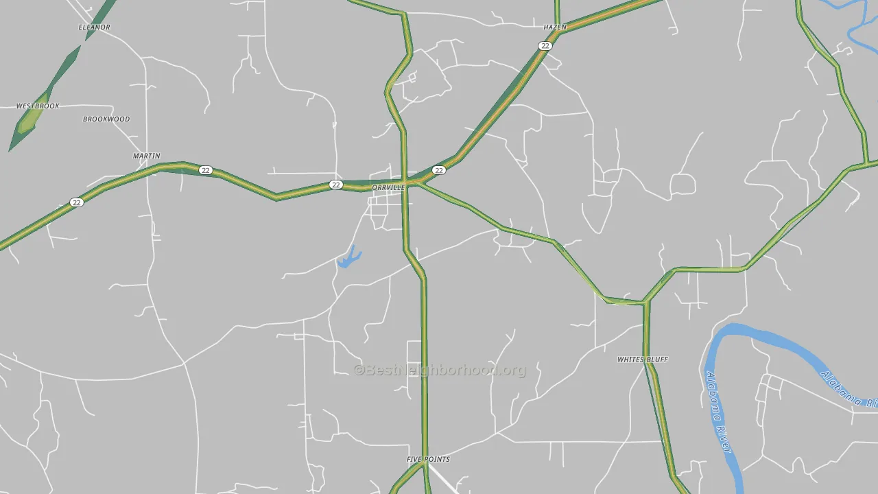 Orrville, AL Map of Noise Levels in Orrville