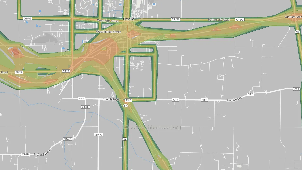 Orrville Junction, OH Map of Noise Levels in Orrville Junction