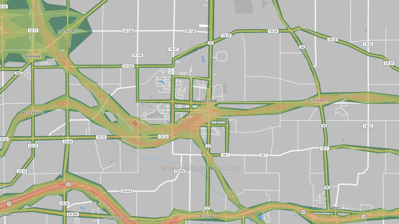 Orrville, OH Map of Noise Levels in Orrville