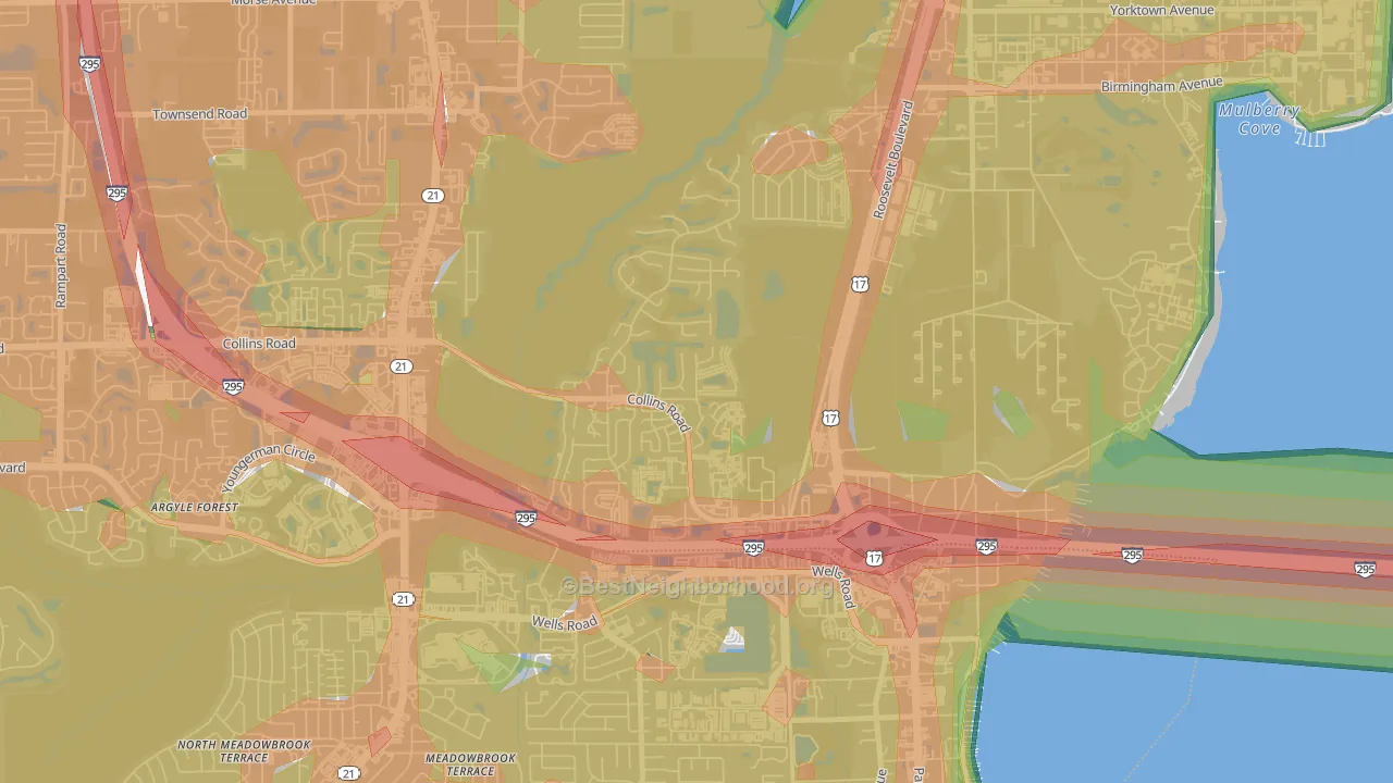 Ortega Hills, Jacksonville, FL Map of Noise Levels in Ortega Hills