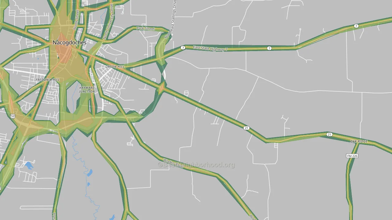 Orton Hill, TX Map of Noise Levels in Orton Hill