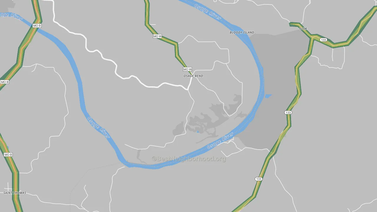 Osage Bend, MO Map of Noise Levels in Osage Bend