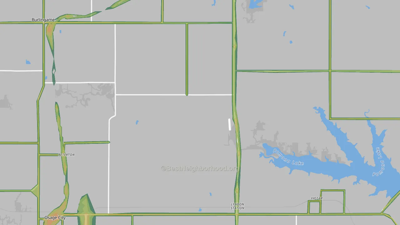 Osage County, KS Map of Noise Levels in Osage County