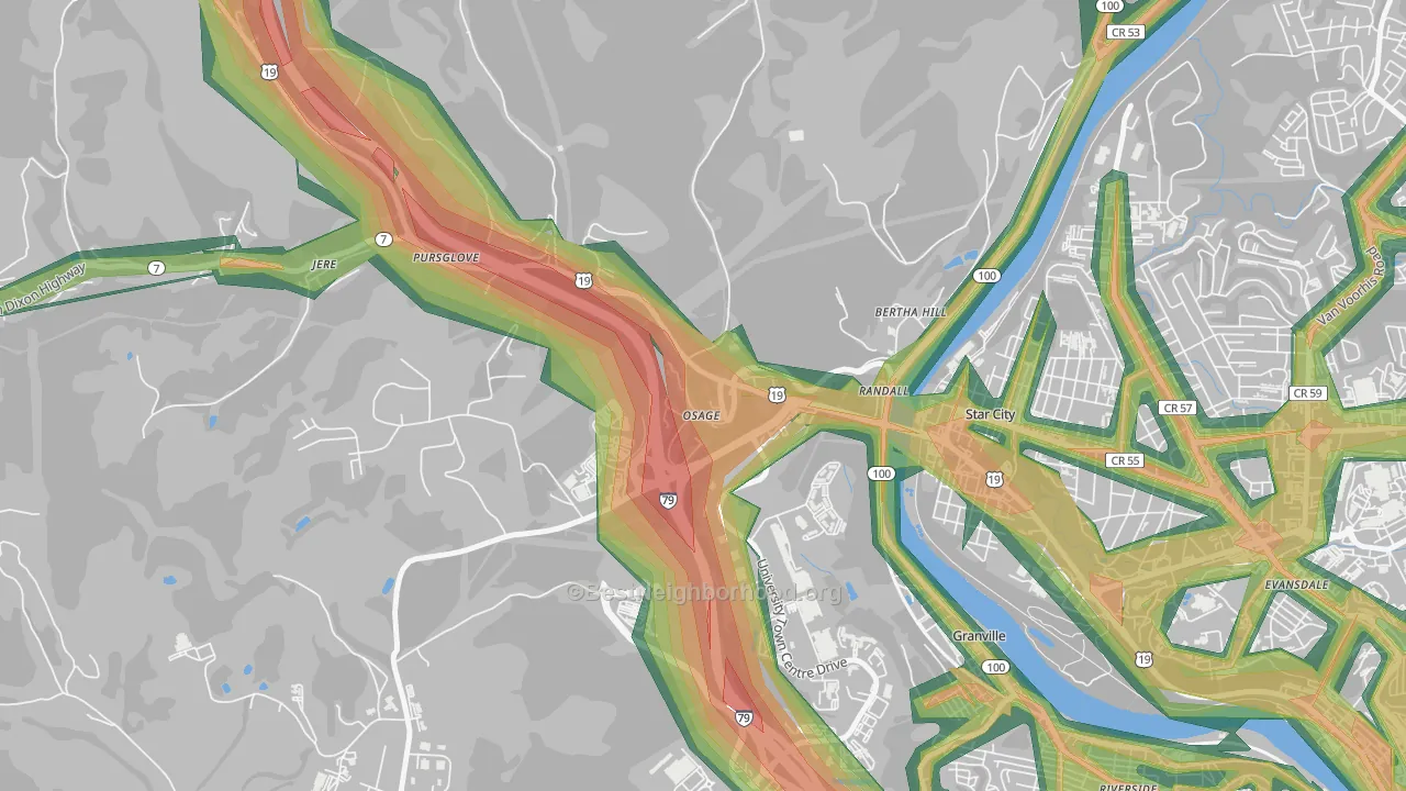 Osage, WV Map of Noise Levels in Osage