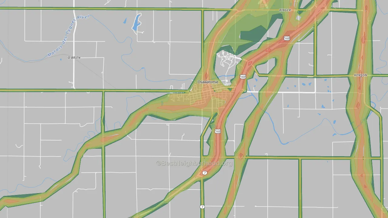 Osawatomie, KS Map of Noise Levels in Osawatomie