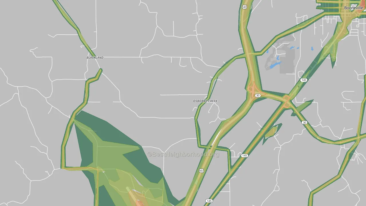 Osborne Creek, MS Map of Noise Levels in Osborne Creek