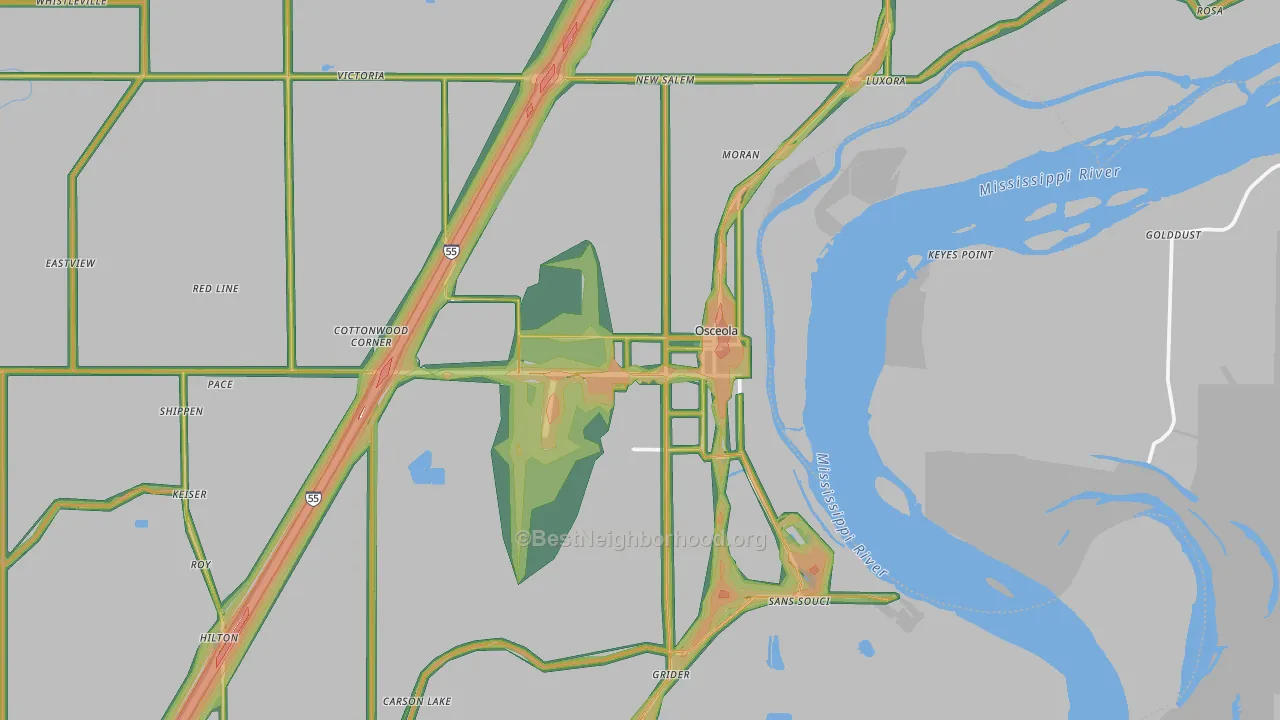 Osceola, AR Map of Noise Levels in Osceola