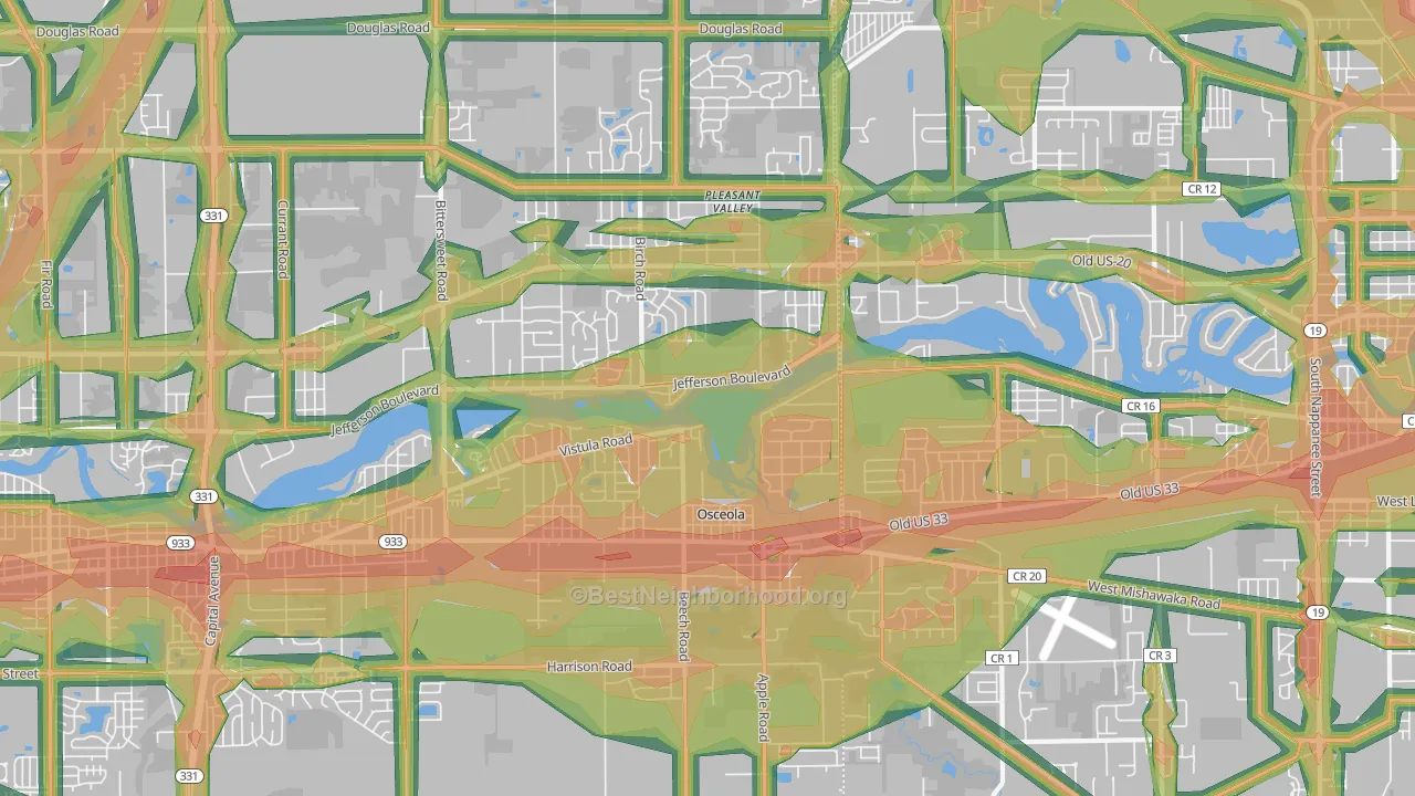 Osceola, IN Map of Noise Levels in Osceola