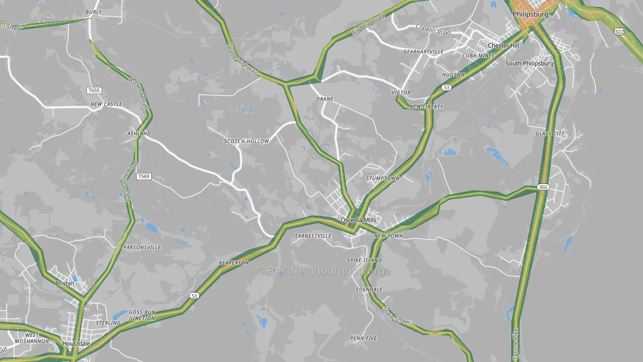 Osceola Mills, PA Map of Noise Levels in Osceola Mills