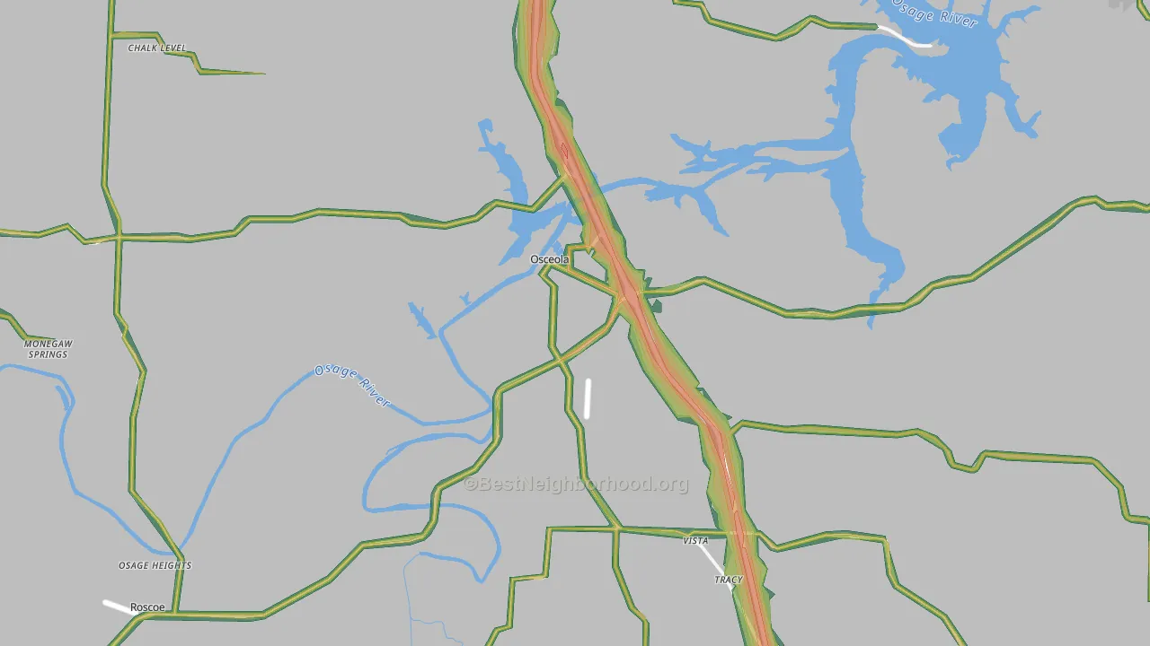 Osceola, MO Map of Noise Levels in Osceola