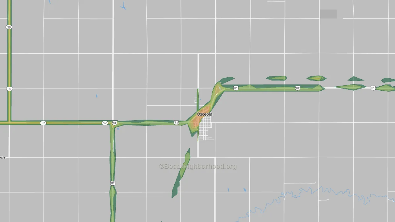 Osceola, NE Map of Noise Levels in Osceola