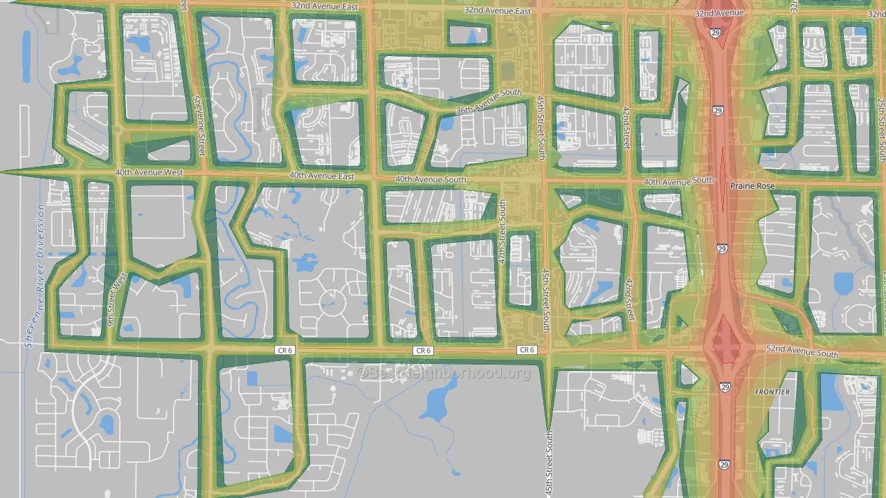 Osgood, Fargo, ND Map of Noise Levels in Osgood