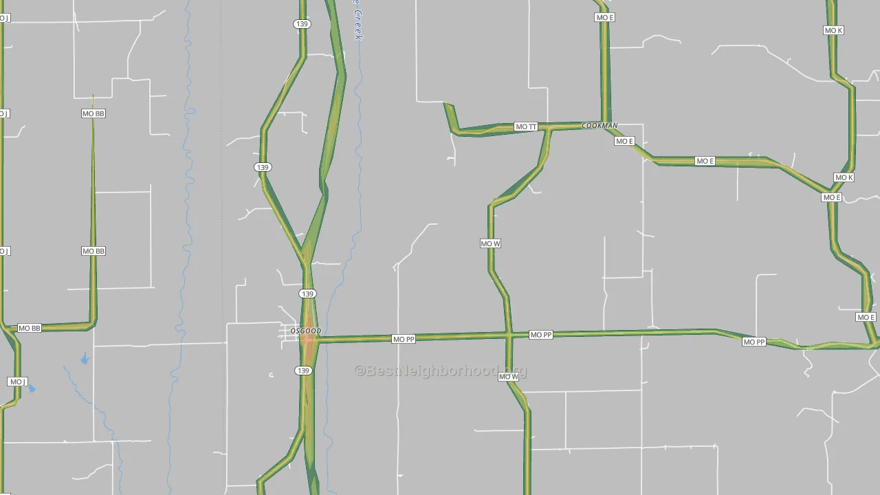 Osgood, MO Map of Noise Levels in Osgood