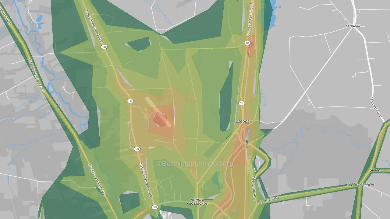 Osgood, PA Map of Noise Levels in Osgood